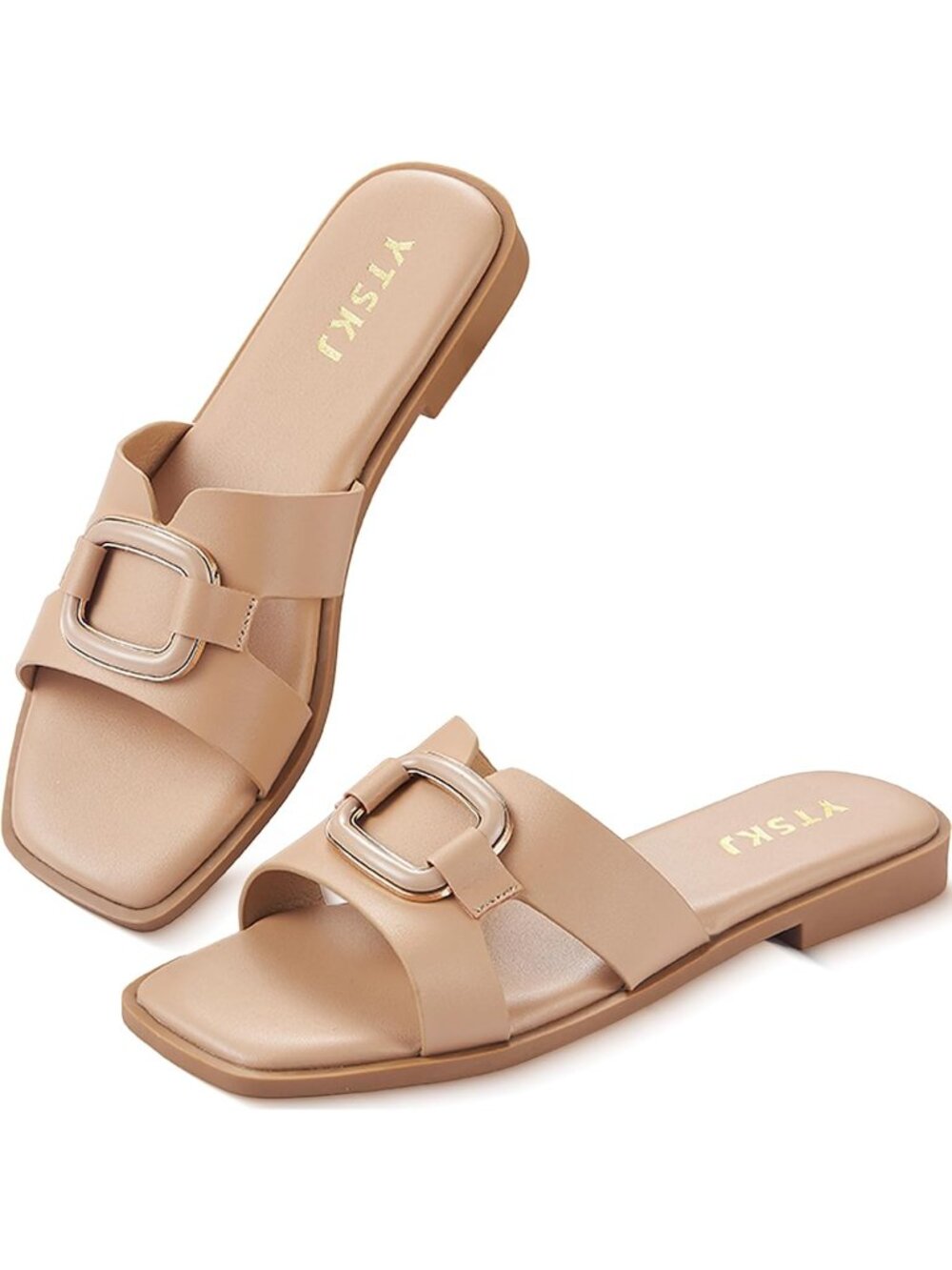 Women's Nude Slip On Flat Loafers Comfortable Square Casual PU Leather